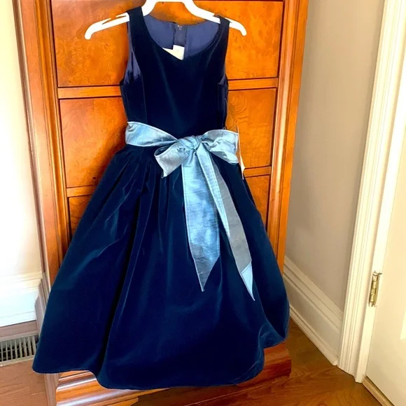 blue dress for baby girl Lina Flocked Velvet A-Line Formal Dress main image 0